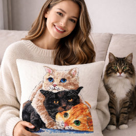 Söt Liten Katt Mönster för Korsstygn Kudde