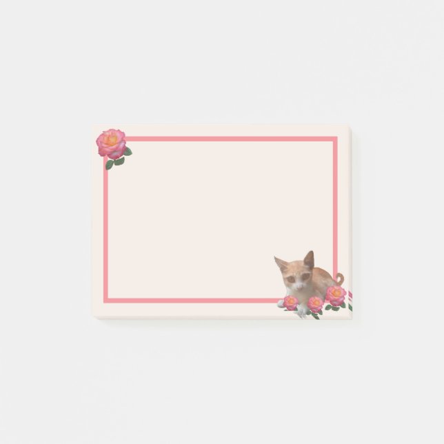 Söt liten katt och rosor post-it block (Framsida)
