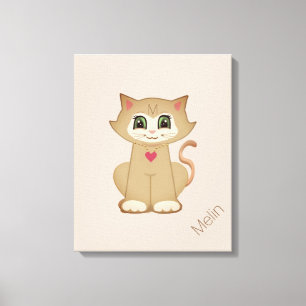 Söt liten katt på beige canvastryck