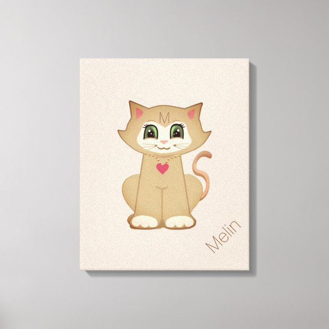 Söt liten katt på beige canvastryck (Framsida)
