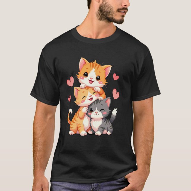Söt liten katt Rolig Kitty Romantisk Tee Kattälska (Framsida)