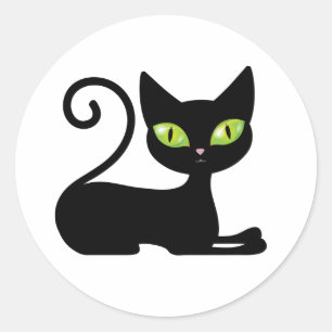 Söt liten kattunge seriefigur Halloween svart katt Runt Klistermärke