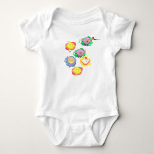 Söt liten kvitter tecknad kycklingar baby bodysuit t shirt