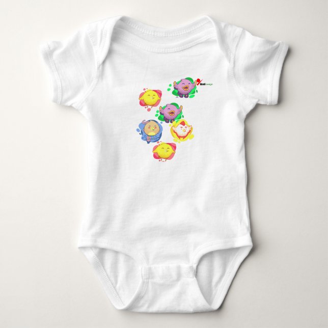 Söt liten kvitter tecknad kycklingar baby bodysuit t shirt (Framsida)