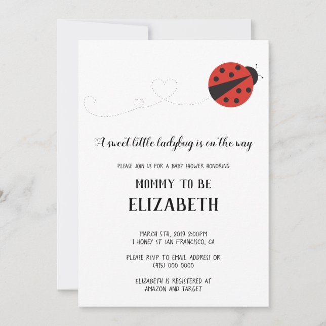Söt liten ladybuggdusch inbjudningar (Framsida)