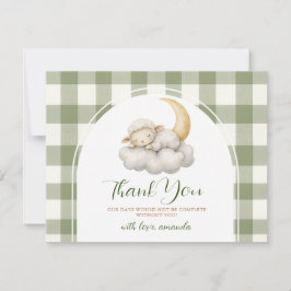 Söt liten lamm-babyshower Sagegrön rutig Tack Kort