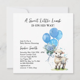Söt liten lamm Babyskare Vattenfärgsruta Inbjudningar