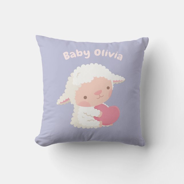 Söt liten lamm som kramar hjärta Baby Nursery Deko Kudde (Framsida)