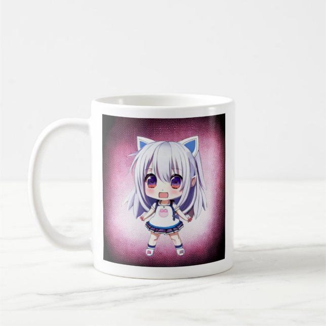 Söt liten latte kaffepuns animeflicka kaffemugg (Vänster)
