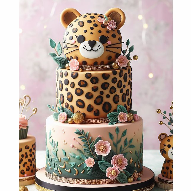 SÖT LITEN LEOPARDLAGKAKA (Baby Leopard Layer Cake Baby Shower Invitation)