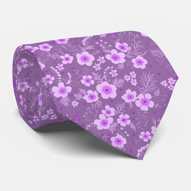 Söt liten lila blommig sommar mönster slips (Rullad)