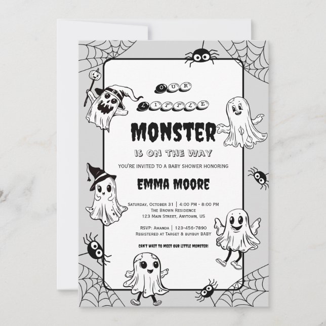 Söt liten monster-barnkalasillustration inbjudningar (Framsida)