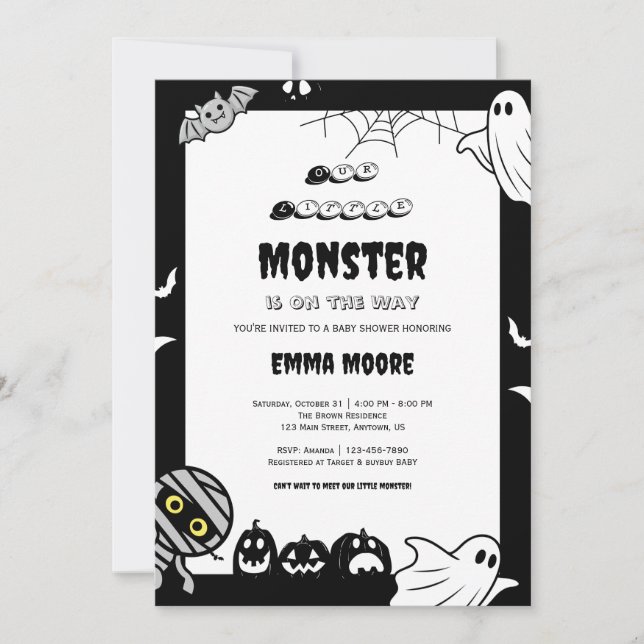 Söt liten monster-barnkalasillustration inbjudningar (Framsida)
