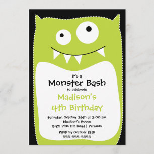 SÖT Liten Monster Bash Födelsedagsfest Lime Inbjudningar