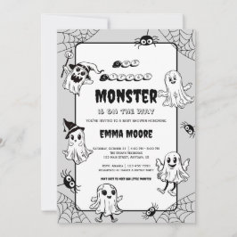 Söt Liten Monster Halloween Baby Shower Konst Inbjudningar