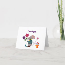 Söt Liten Mus med Blommor Tack Kort
