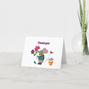 Söt liten mus med blommor tack kort