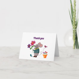 Söt Liten Mus med Blommor Tack Kort