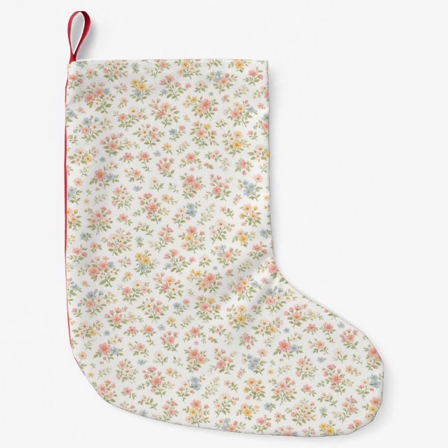 Söt liten naiv blomster- sömlös mönster julstrumpa (Framsidan)