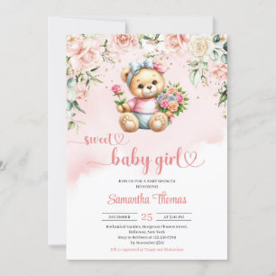 Söt liten nalle med blommor inbjudningar