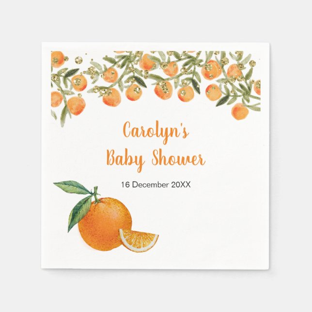 Söt liten orange baby shower servett (Framsidan)