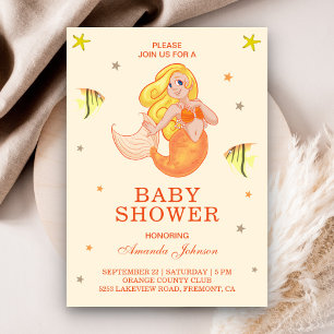 Söt liten orange sjöjungfru baby shower inbjudan