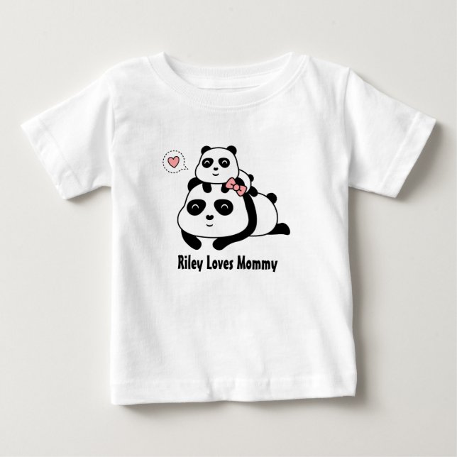Söt liten pandabebis älskar mamma, Mamma och bebis Tee Shirt (Framsida)