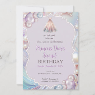 Söt liten pärla 2:a födelsedag inbjudningar