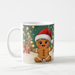 Söt liten pepparkaksgubbe med julhatt kaffemugg