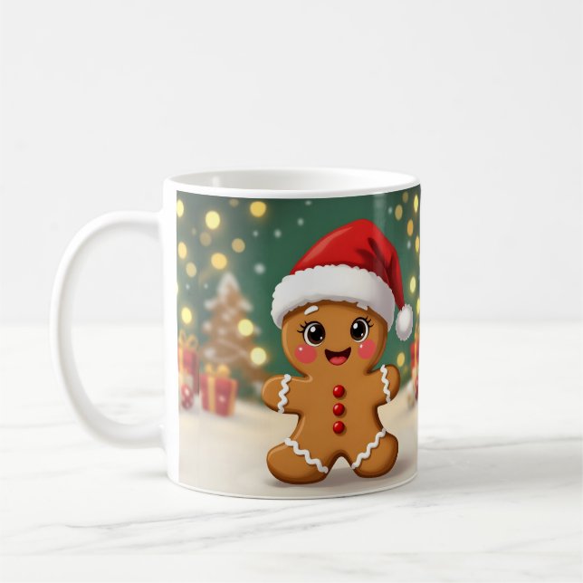 Söt liten pepparkaksgubbe med julhatt kaffemugg (Vänster)