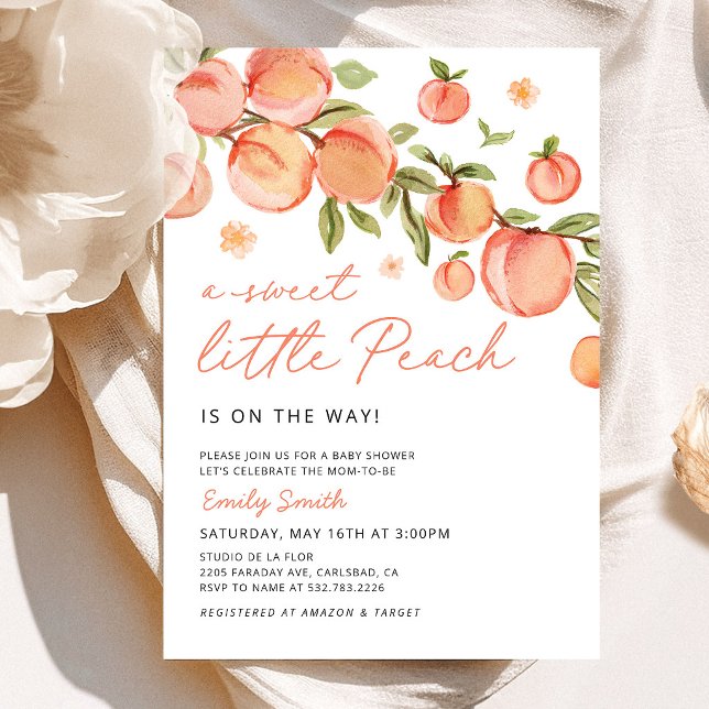 Söt liten persika bebisfest-inbjudan inbjudningar (Sweet Little Peach Baby Shower Invitation, watercolor boho peach floral baby shower stationery)