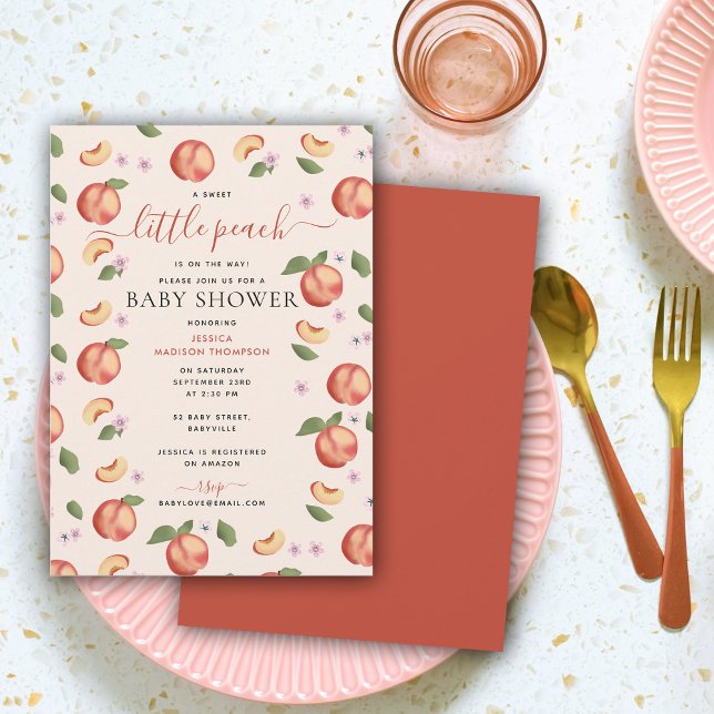 Söt liten persika på vägen till babyduschen inbjudningar (Sweet Little Peach On The Way Baby Shower Invitation)