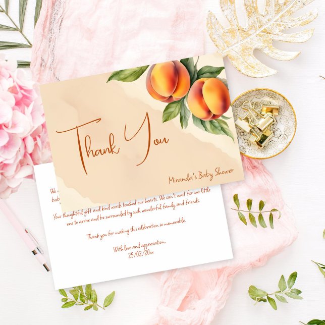 Söt liten persiko-bebisdusch tack vare kortet inbjudningar (Sweet little peach baby shower thank you card editable template digital download)