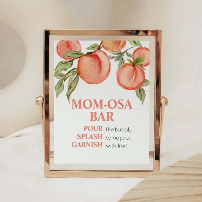 Söt liten persikodusch Mamma Osa Barskylt Poster (Peach Summer Baby Shower Mom Osa Bar Sign)