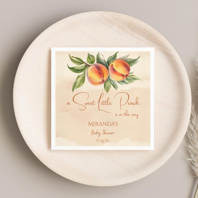 Söt liten persikoduschmall för babydusch pappersservett (Sweet little peach baby shower printed template napkins personalized tableware decor spring summer)