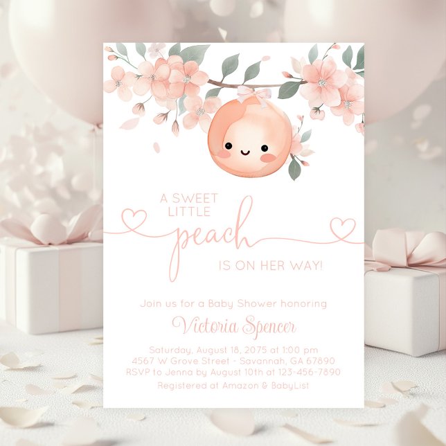 Söt liten persikoflicka Baby Shower Inbjudningar (Cute little peach baby shower invitation. Simply add your event details. )