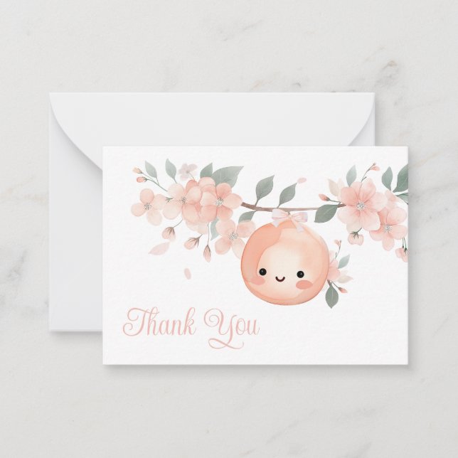 Söt liten persikoflicka Baby Shower Tacksamhetskor Anteckningskort (Framsida)