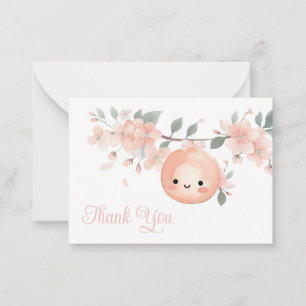 Söt liten persikoflicka Baby Shower Tacksamhetskor Anteckningskort