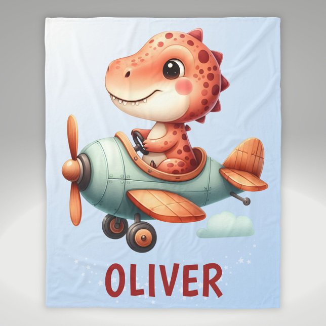 Söt liten pilotdinosaurie flygande flygplan fleecefilt (Skapare uppladdad)