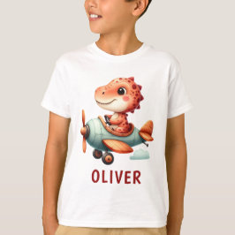 Söt liten pilotdinosaurie flygande flygplan t shirt