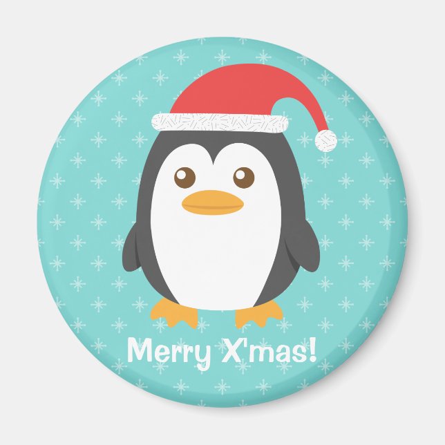 Söt liten pingvin jultomteluva julmagnet magnet (Framsidan)