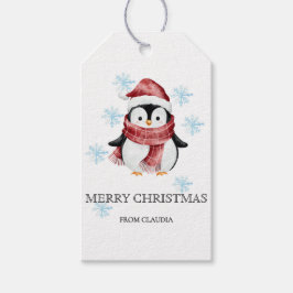 Söt liten pingvin personlig julpresent  presentetikett