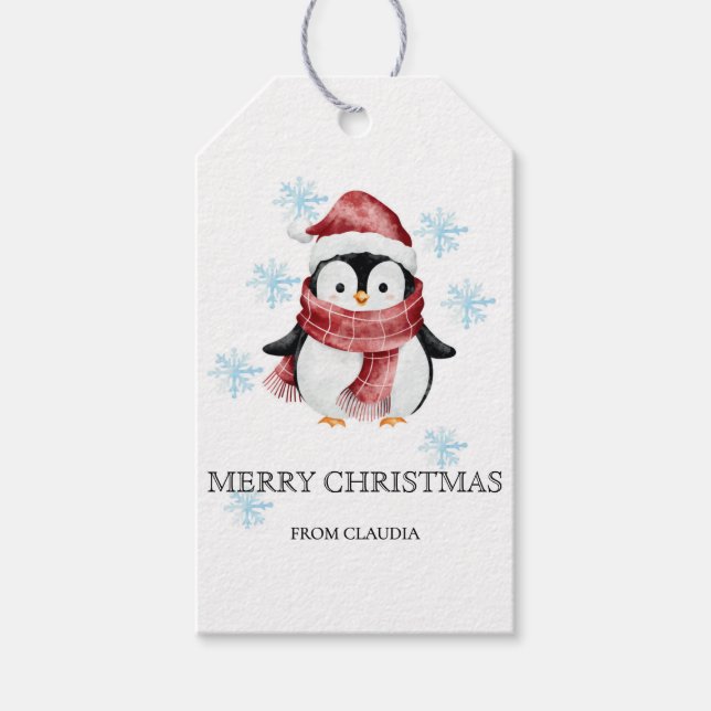 Söt liten pingvin personlig julpresent  presentetikett (Framsidan)