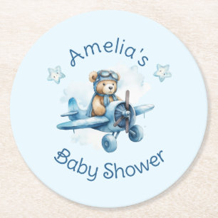 Söt liten pojke på väg Baby Shower Underlägg Papper Rund
