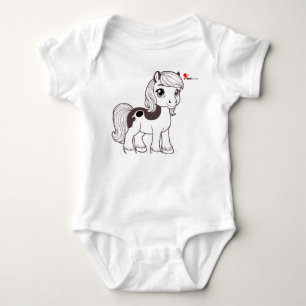 Söt Liten Pony Chibi-Häst Baby-Body T Shirt