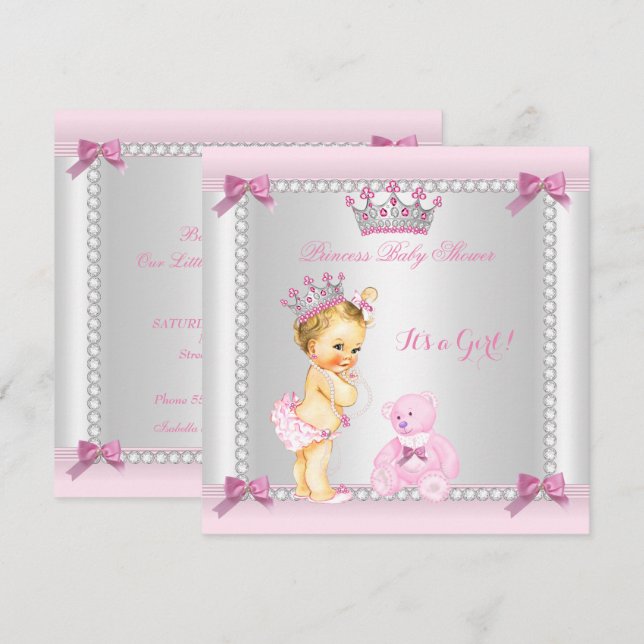 Söt Liten Prinsessa Bebis Badrumsfest Tjej Blond Inbjudningar (Fram/baksida)