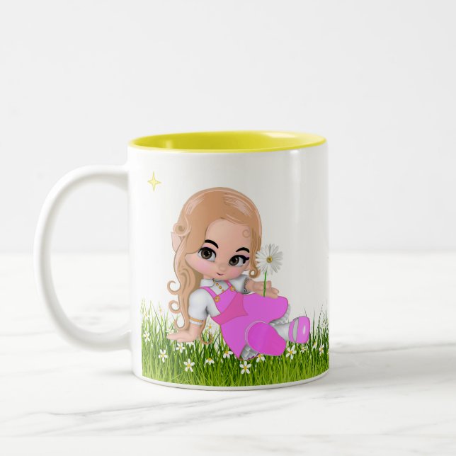 Söt liten prinsessa med blommor Två-Tonad mugg (Vänster)