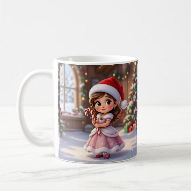 Söt liten prinsessa med julhatt kaffemugg (Vänster)
