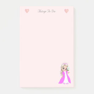 Söt liten prinsessa på ljusrosa Att Göra Post-it Block