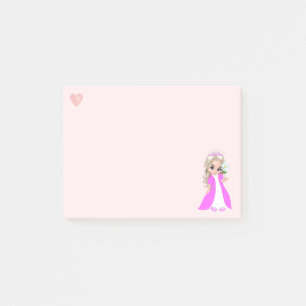 Söt liten prinsessa på ljusrosa post-it block